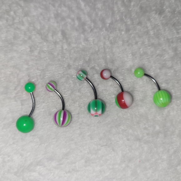 5 piece green belly button ring set - Picture 3 of 3